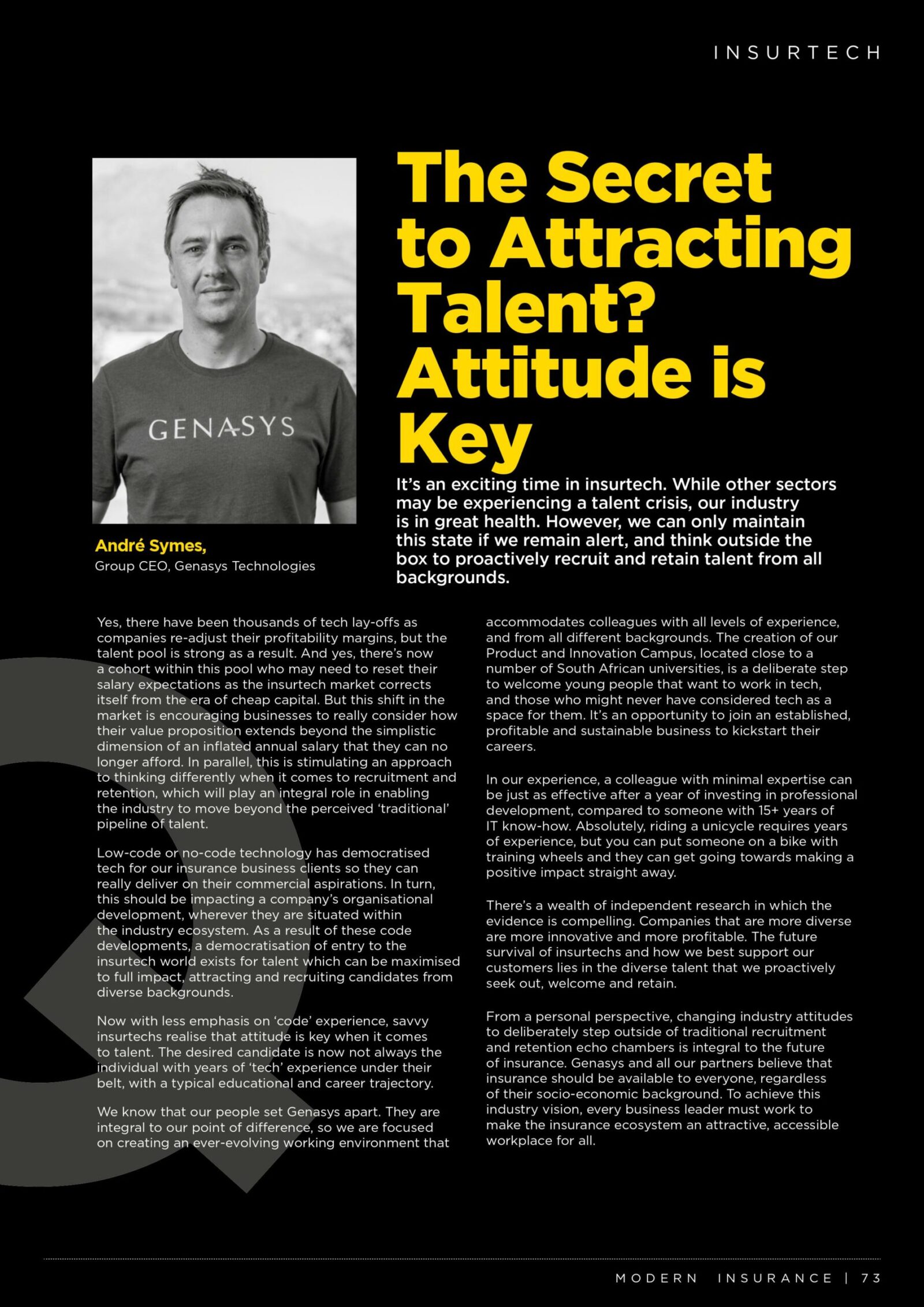 Genasys feature in Modern Insurance Magazine, issue 61