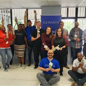 Colleagues celebrating in the office