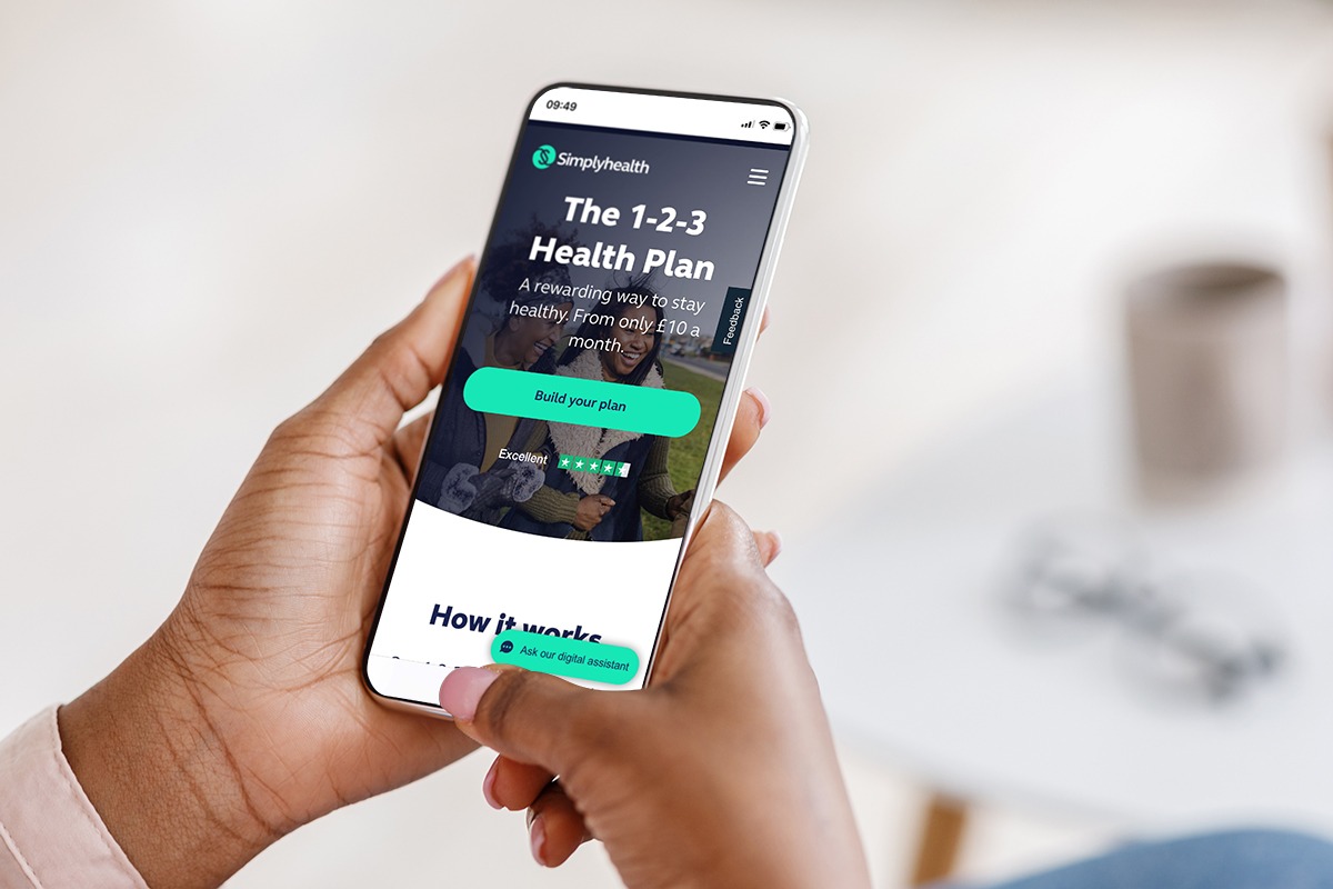 Simplyhealth 1-2-3 Health Plan website on a mobile phone