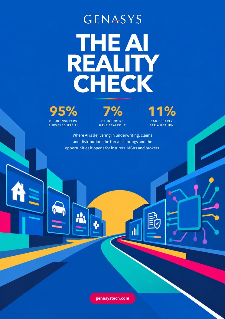 Front cover of the eBook The AI Reality Check: 95% of UK insurers surveyed use AI, 7% have scaled it and 11% can clearly see a return